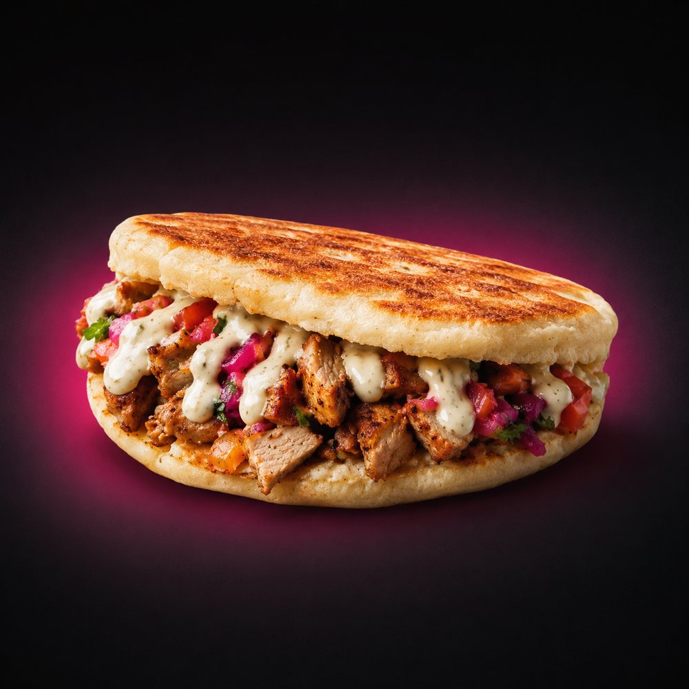 Shawarma Batbout — poulet mariné dans un pain batbout grillé