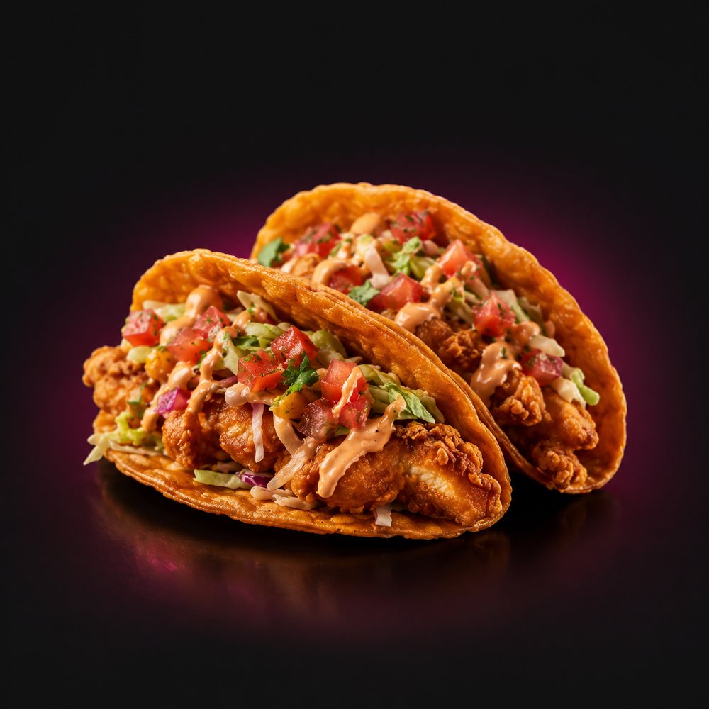 Double Crispy Tacos — poulet croustillant, cheddar, pico de gallo